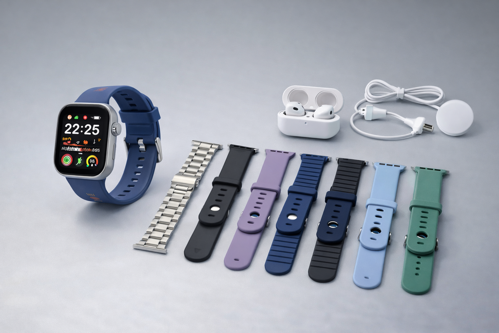 Montre Connectée A200 AMOLED – Coffret 7 Bracelets + Écouteurs Airpod
