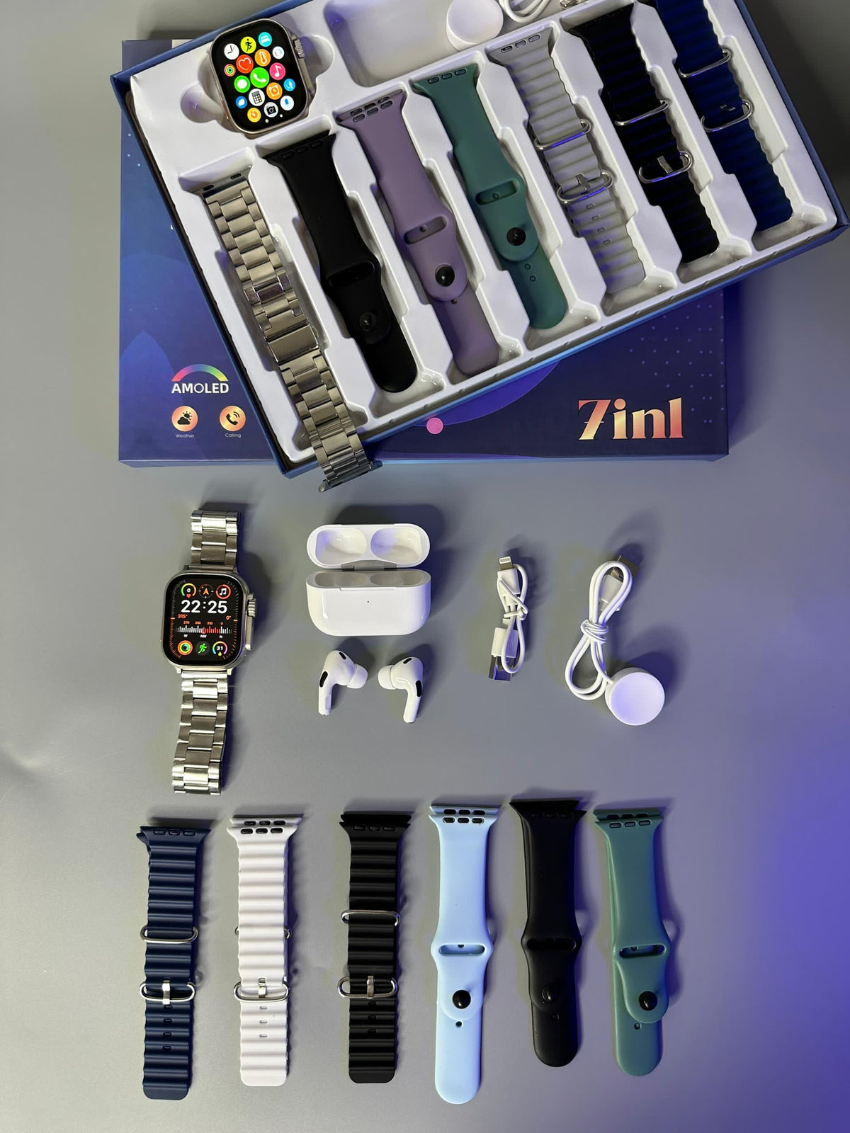 Montre Connectée A200 AMOLED – Coffret 7 Bracelets + Écouteurs Airpod