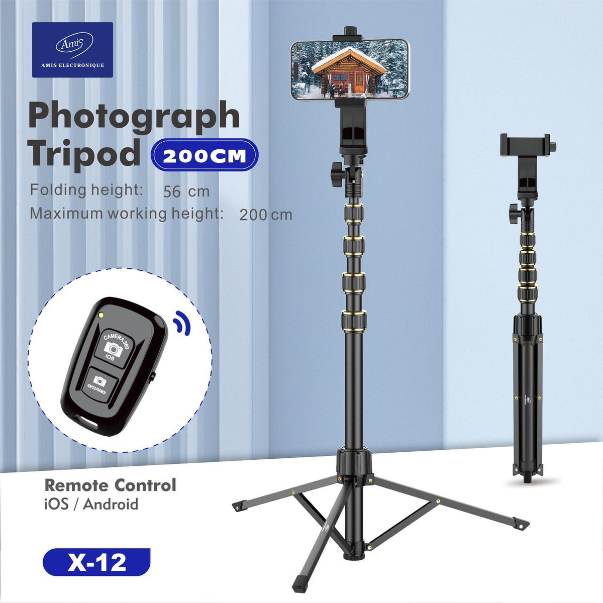 Trépied Professionnel X-12 avec Télécommande Bluetooth